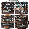 24Pcs 24 Styles Wood & Synthetic Turquoise Beaded Stretch Bracelets & Alloy Synthetic Turquoise Link Bracelets & Retro PU Leather Cord Bracelets for Men's FS-WG129F8-10-1