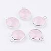 Silver Color Plated Brass Glass Flat Round Charms GLAA-M003-A-13S-1