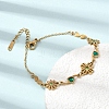 304 Stainless Steel Rhinestone Flower with Heart Link Chain Bracelets SA-CBAF6AD-16G-1