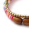 Natural Wood & Polymer Clay Heishi Beads Stretch Bracelets Set BJEW-JB07432-7