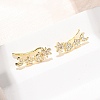 Brass Pave Cubic Zirconia Stud Crawler Earrings KK-CBAA351-11G-3