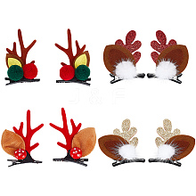 CRASPIRE 4 Pairs 4 Style Christmas Theme Antler Cloth & Iron Alligator Hair Clips PHAR-CP0001-16