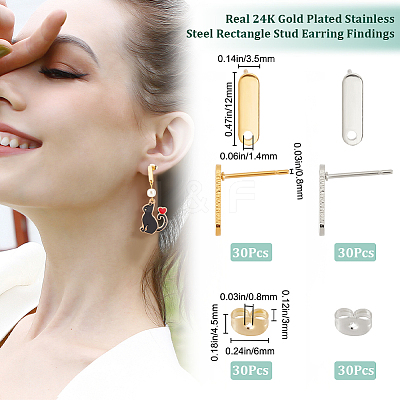 60Pcs 2 Colors 201 Stainless Steel Stud Earring Findings with Hole EJEW-BBC0002-15-1