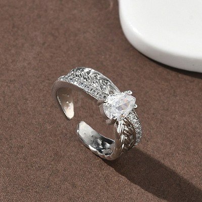 Brass Micro Pave Cubic Zirconia Cuff Open Rings RJEW-C163-09P-1