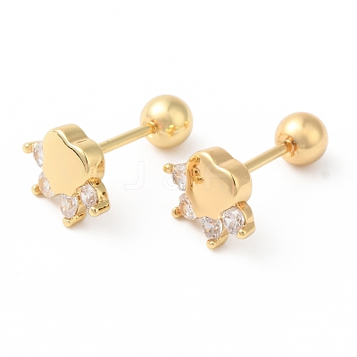 Paw Print Bow Brass Micro Pave Clear Cubic Zirconia Cartilage Earrings EJEW-L289-03G-02-1