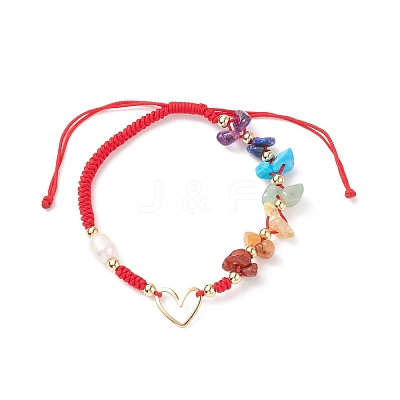 Natural Mixed Stone & Freshwater Pearl Braided Bead Bracelets BJEW-JB08720-03-1