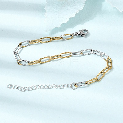4MM Two Tone 304 Stainless Steel Textured Paperclip Chain Bracelets for Man and Women SA-CBAB767-13GP-1
