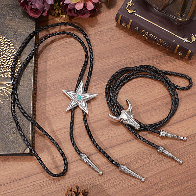 2Pcs 2 Styles Adjustable Vintage PU Leather Bolo Tie NJEW-GF0001-13AS-1
