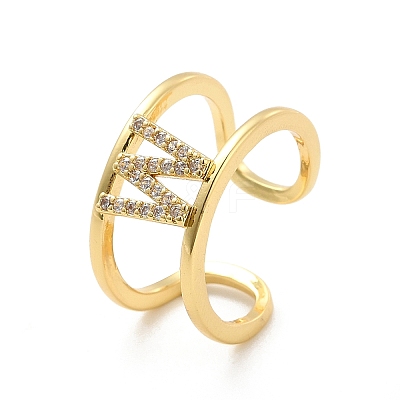 Clear Cubic Zirconia Initial Letter Open Cuff Ring RJEW-A012-01G-W-1