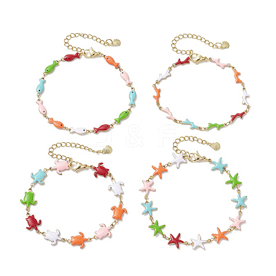 304 Stainless Steel Enamel Link Chain Bracelets BJEW-JB13026-1