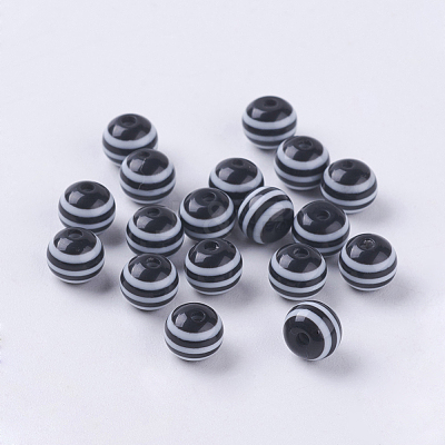 Round Striped Resin Beads RESI-R158-6mm-11-1