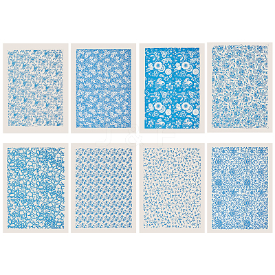 8 Sheets 8 Styles Paper Ceramic Decals DIY-BC0015-04-1