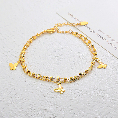 Vintage Beach Brass Butterfly Tassel Double Layer Chain Anklets for Women OZ0830-1