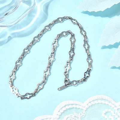 304 Stainless Steel Cross Link Chain Necklaces for Women Men NJEW-JN05432-01-1