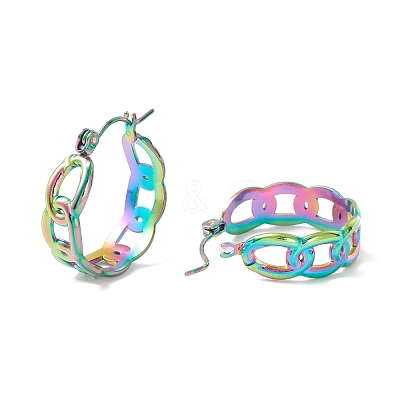 304 Stainless Steel Curb Chain Chunky Hoop Earrings for Women Ion Plating(IP) EJEW-P197-05MC-1