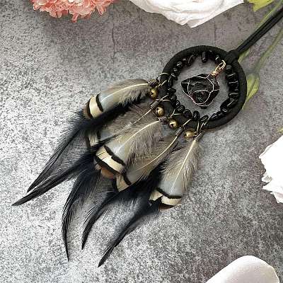 Irregular Nugget Woven Net/Web with Feather Pendant Decoration PW-WG89B61-01-1