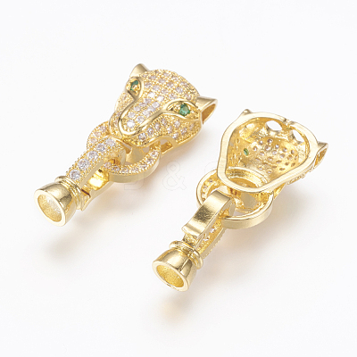 Brass Micro Pave Cubic Zirconia Fold Over Clasps X-ZIRC-L062-K01-G-1