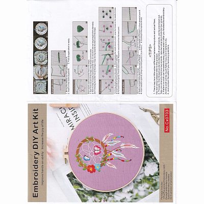 DIY Woven Net/Web with Feather Pattern Embroidery Kit DIY-O021-17B-1