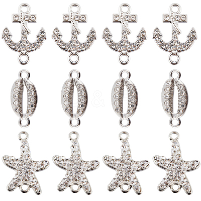 30Pcs 3 Styles Alloy Connector Charms with Crystal Rhinestone FIND-SC0007-89-1