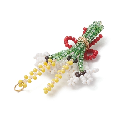 3Pcs 3D Glass Seed Beaded Bouquet with Bowknot Pendants PALLOY-MZ01153-1