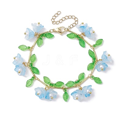 Flower Glass & Acrylic Charm Bracelets BJEW-JB10443-1