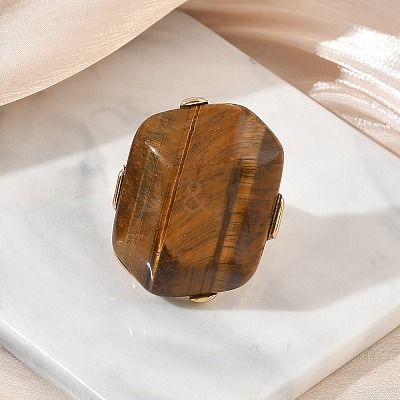 Natural Tiger Eye & Alloy Finger Rings for Women RJEW-G375-01G-03-1