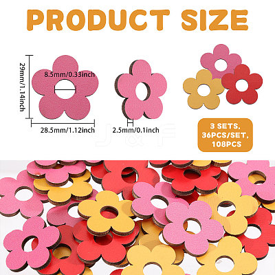 108Pcs Dyed Wooden Decotations AJEW-FH0007-95-1