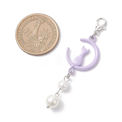 Moon with Cat Alloy Pendant Decorations HJEW-JM04200-1