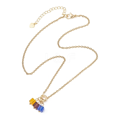 3 Cube Faceted Glass Pendant 304 Stainless Steel Cable Chain Necklaces for Women NJEW-JN05711-01-1