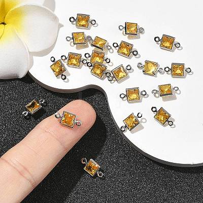 SHEGRACE Brass Pave Cubic Zirconia Square Connector Charms XGRQ2O014-440D-P-1