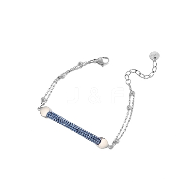 Heart Bar 304 Stainless Steel & Rhinestone Link Bracelets BJEW-A167-01P-03-1