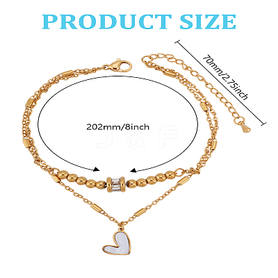 1Pc 201 Stainless Steel Heart Charm Anklets AJEW-LP0007-18-1