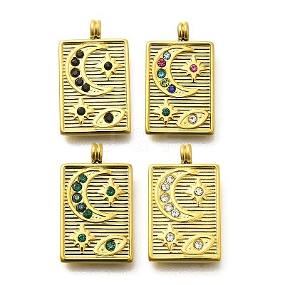 304 Stainless Steel Rhinestone Pendants STAS-M109-14G-1