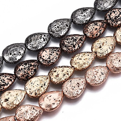 Electroplated Natural Lava Rock Bead Strands G-T131-87-1