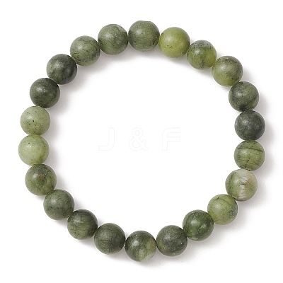 Natural Chinese Jade Round Beaded Stretch Bracelets for Women BJEW-TA00282-1