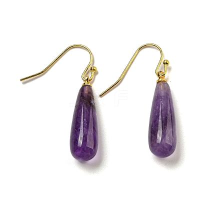 Ion Plating(IP) Natural Amethyst Dangle Earring EJEW-C084-01G-01-1