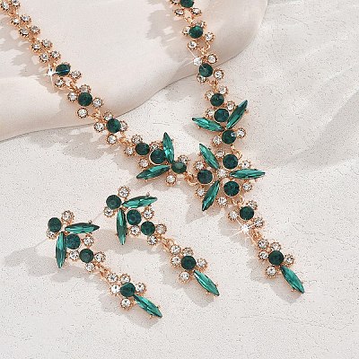 Flower Brass Rhinestone Pendant Necklaces & Stud Dangle Earrings FS-WG58BAB-01-1