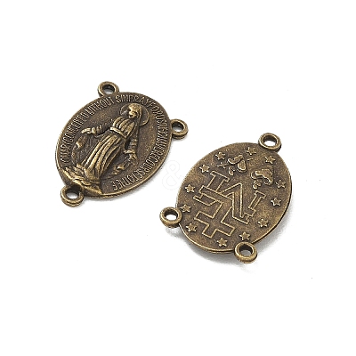 Holy Oval Carved Virgin Mary Tibetan Style Alloy Chandelier Component Links TIBEP-LF0961YKG-AB-LF-1