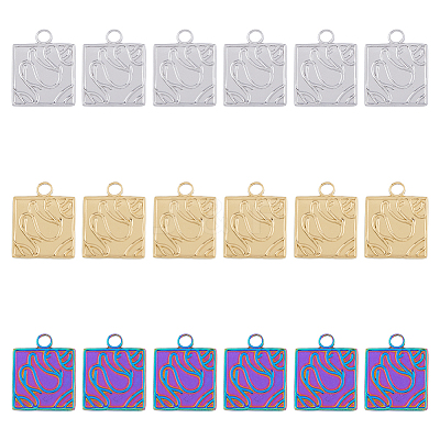 18Pcs 3 Colors 201 Stainless Steel Pendants Ion Plating(IP) STAS-DC0013-42-1