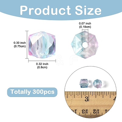 300Pcs Two Tone Transparent Spray Painted Acrylic Beads ACRP-YW0001-16-1