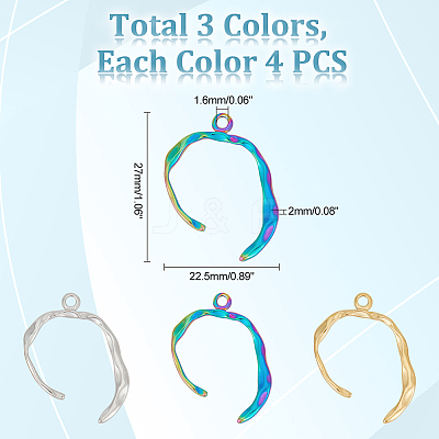 12Pcs 3 Colors 304 Stainless Steel Pendants STAS-UN0046-31-1