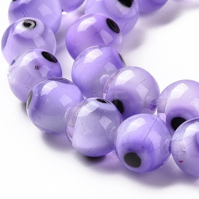Handmade Evil Eye Lampwork Round Bead Strands LAMP-L055-8mm-21-1