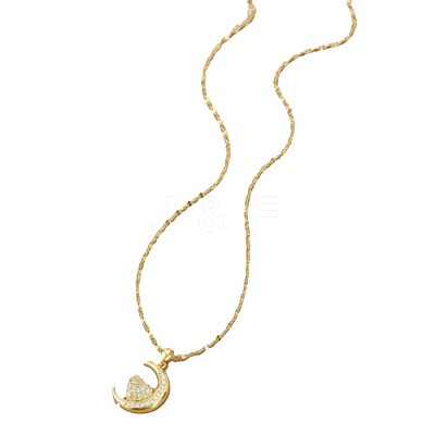 Moon & Heart Brass Micro Pave Clear Cubic Zirconia Pendant Necklaces FS-WG7C282-01-1