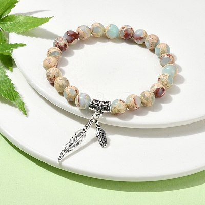 Synthetic Imperial Jasper Round Beaded Stretch Bracelets BJEW-TA00447-1