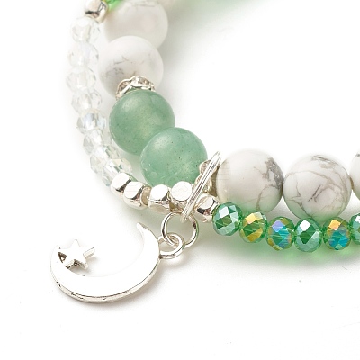 Moon and Star Charm Multi-strand Bracelet BJEW-TA00033-02-1