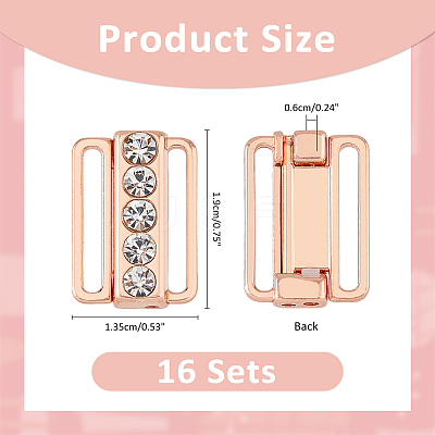 16 Sets Zinc Alloy Rhinestone Bikini Clips FIND-FH0009-98RG-1
