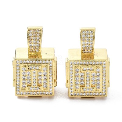Alphabet Brass Micro Pave Clear Cubic Zirconia Pendants ZIRC-O045-01G-I-1