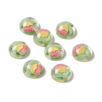 Transparent Flower Resin Cabochons RESI-G034-B06-1