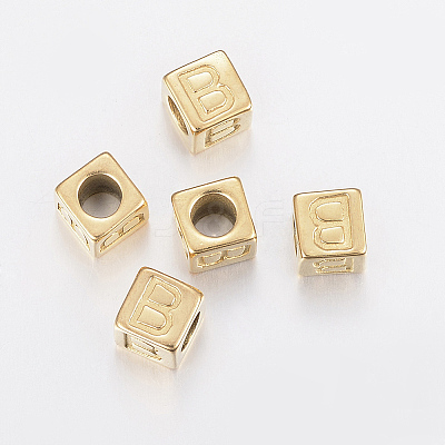 304 Stainless Steel Large Hole Letter European Beads LS-STAS-H428-01G-B-1