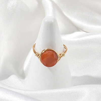 Natural Agate(Dyed & Heated) Copper Wire Finger Rings RJEW-JR01075-1